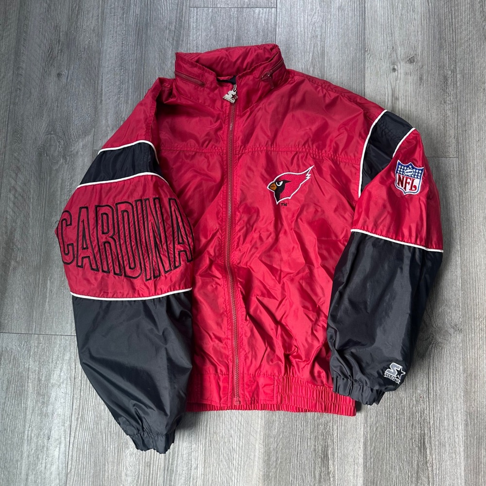 90s Arizona Cardinals Starter NFL Jacket Red Black Cardinals Spellout Men's L